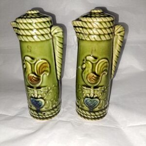 Green Ceramic Salt And Pepper Set.